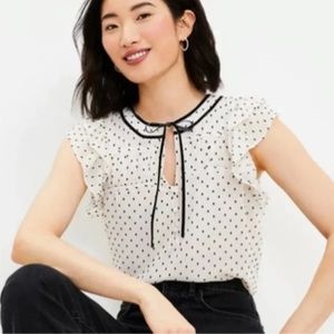 Loft Clip Dot Velvet Tie Neck Shell Top